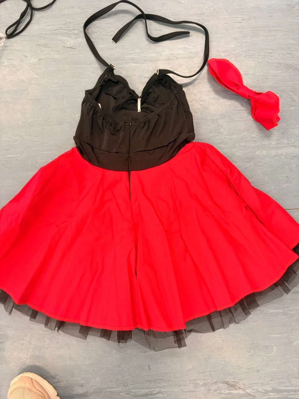 Girls Red and Black Dance Costume Dress with Red Bow